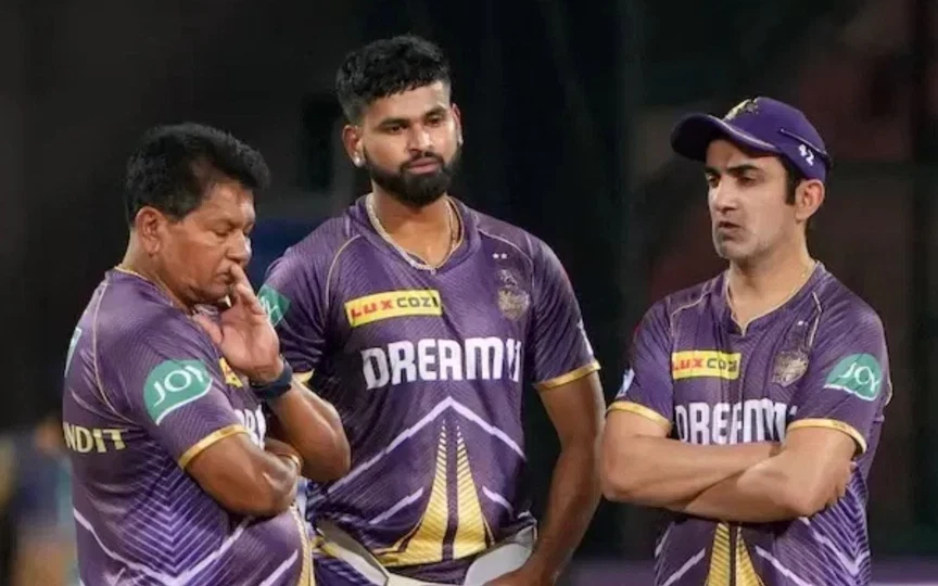 Shreyas Iyer with Gambhir and Chandrakant Pandit [Source: PTI]