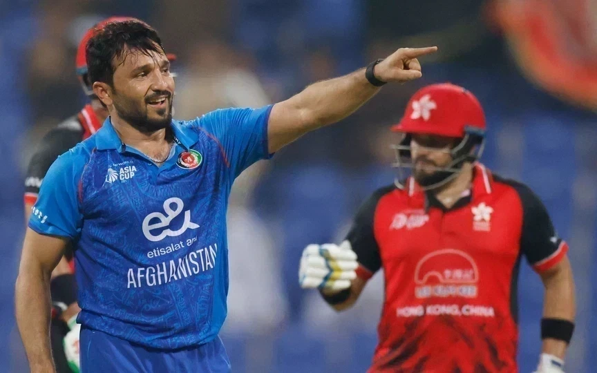 गुलबदीन नायब विकेट का जश्न मनाते हुए [Source: @ACBofficials/x]