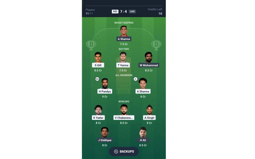 IND vs UAE, Asia Cup 2025: Dream11 Team 2 [Source: @Dream11 App]