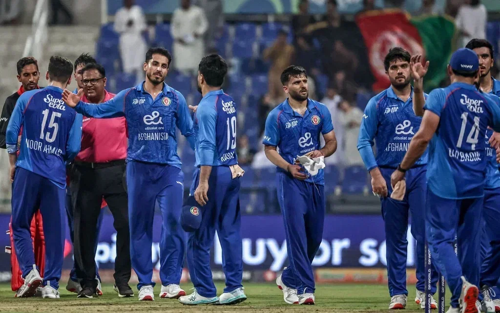 Afghanistan players after their victory vs HK [Source: AFP]