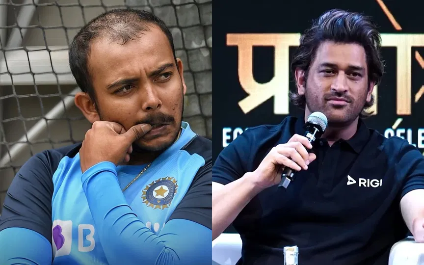 Prithvi Shaw and MS Dhoni (Source: @Surrbhi/.com)