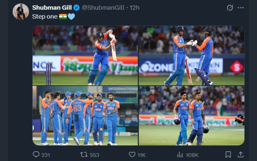 Shubman Gill's post on his X account [Source: Screengrab]