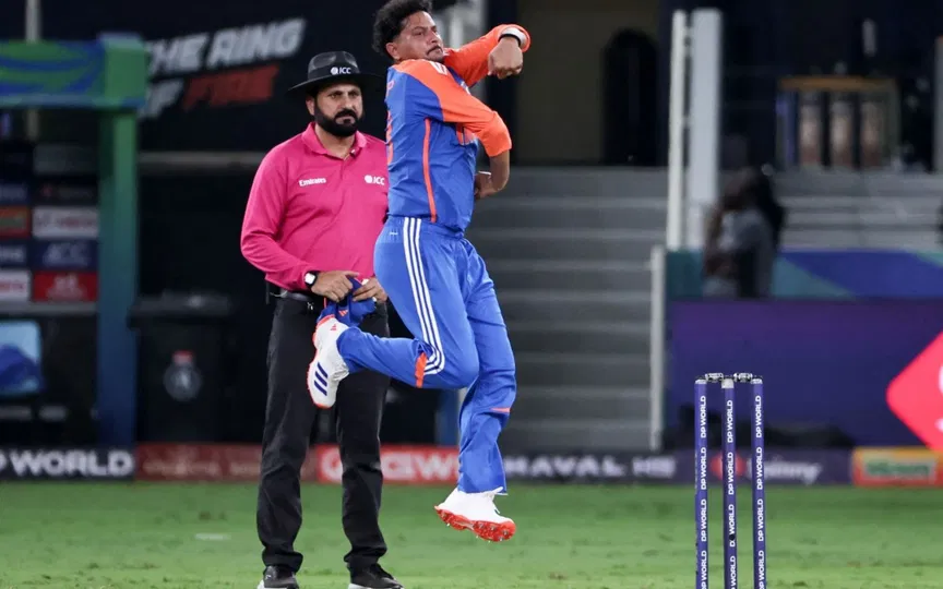 Kuldeep Yadav in action vs UAE - (Source : AFP)