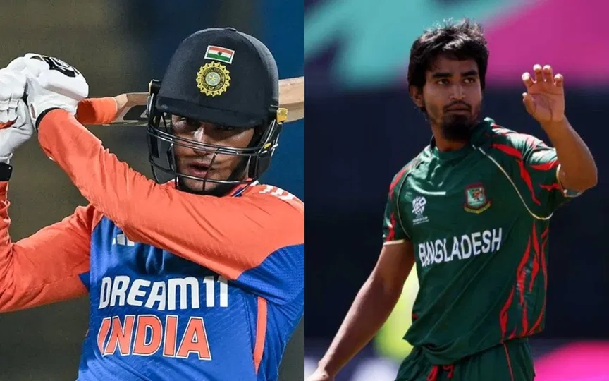 Abhishek Sharma vs Tanzim Shakib Hasan battle [Source: @Saabir_Saabu01, @raisul_rifat88/X.com]