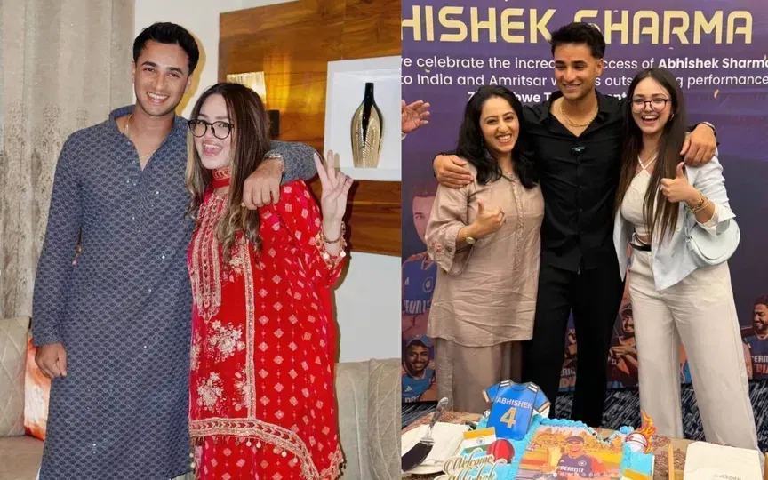 Abhishek Sharma with his elder sisters, Sania and Komal (Instagram/komalsharma_20)