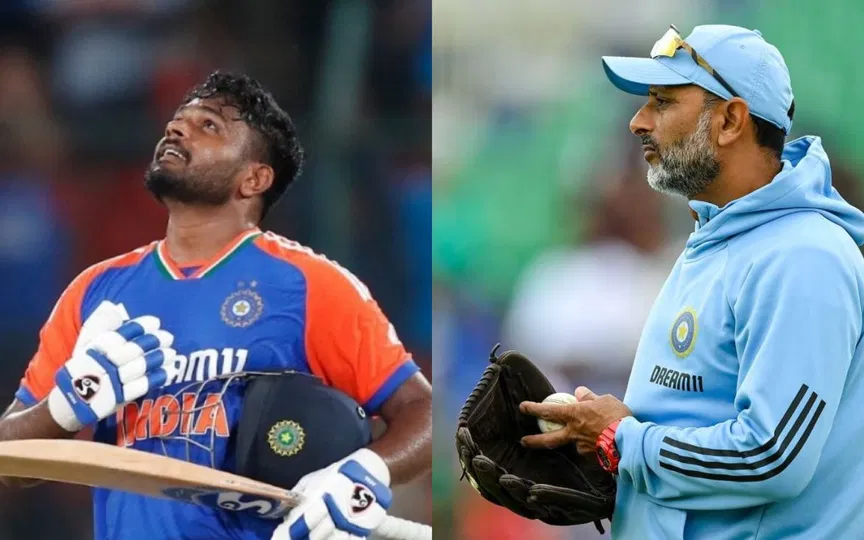 सैमसन और सितांशु कोटक (Source: @HashTagCricket/x.com, @CricCrazyJohns/x.com)