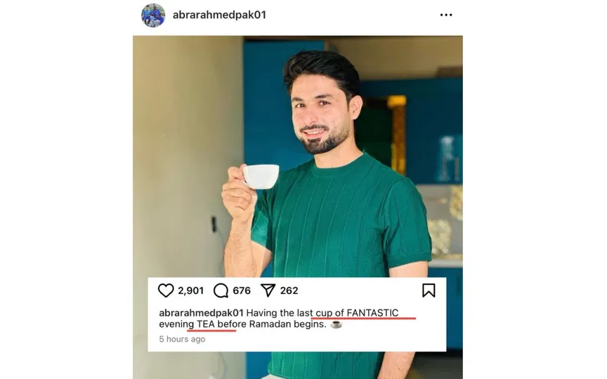 Abrar Ahmed's IG post [Source: @sarita25148177/X.com]