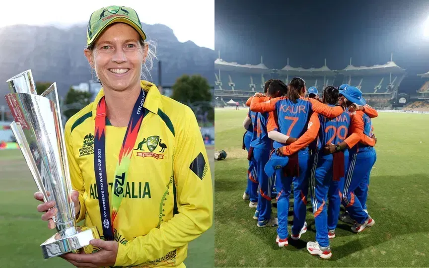 मेग लैनिंग और भारतीय महिला टीम (Source: @ICC, @BCCI/X.com)