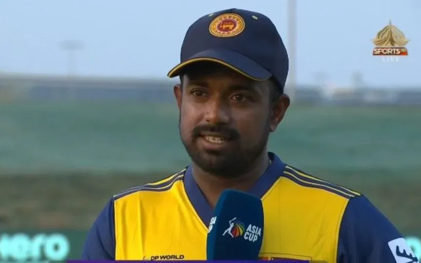 Charith Asalanka during the toss - (Source: @ScreenGrab/X.com)