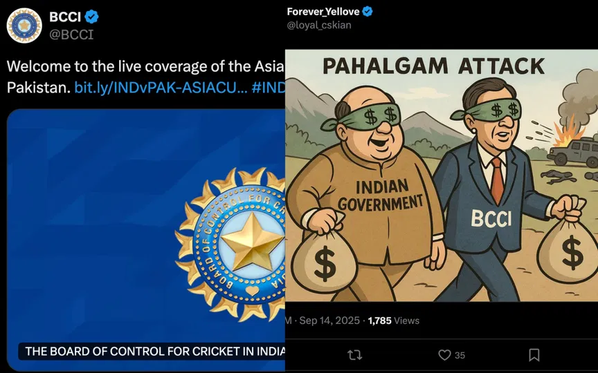 Fans slammed BCCI for covering IND vs PAK match on social media [Source: @loyal_cskian, @BCCI/X]