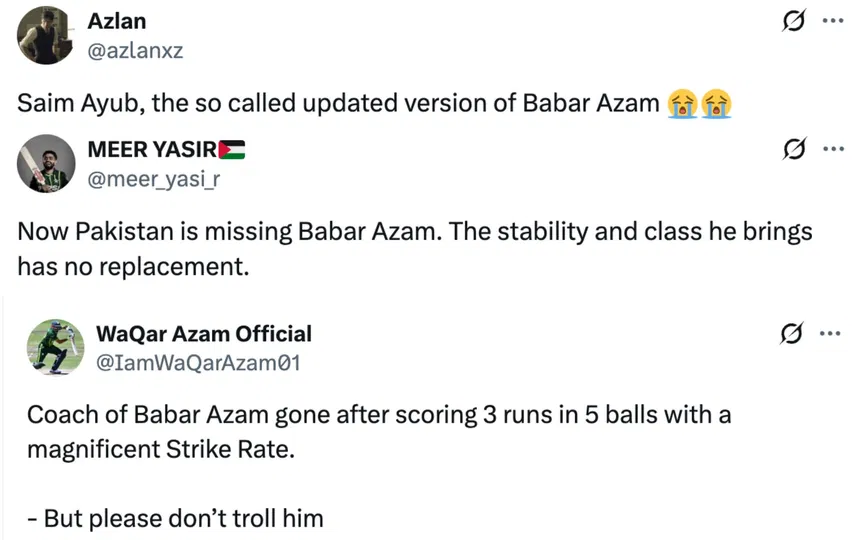 Fan tweets [Source: @azlanxz, @meer_yasi_r, @IamWaQarAzam01/X.com]