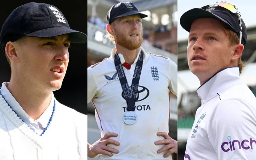 Harry Brook, Ben Stokes and Ollie Pope [Source: @mufaddal_vohra/x.com]