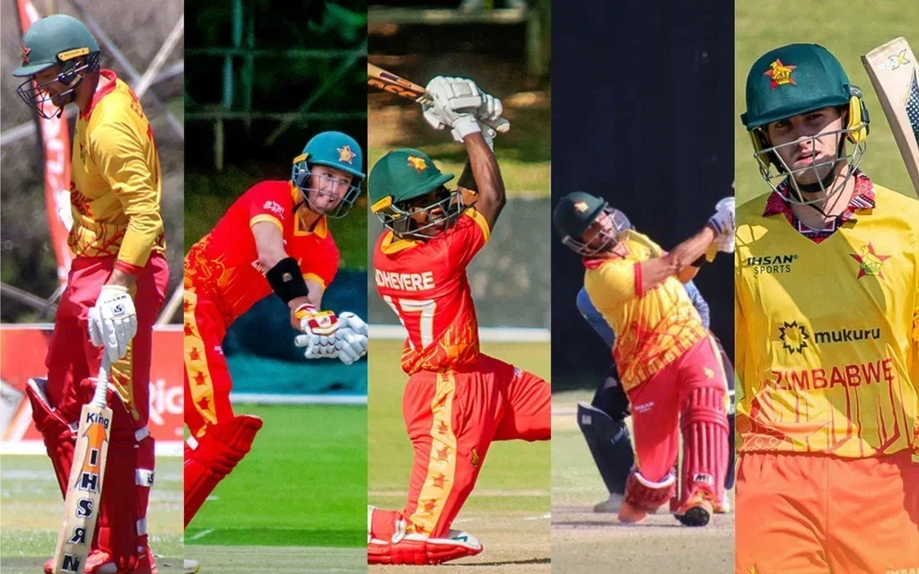 Ervine, Ervine, Madhevere, Raza, Bennett (Source: @ZimCricketv, @ICC/X.com)