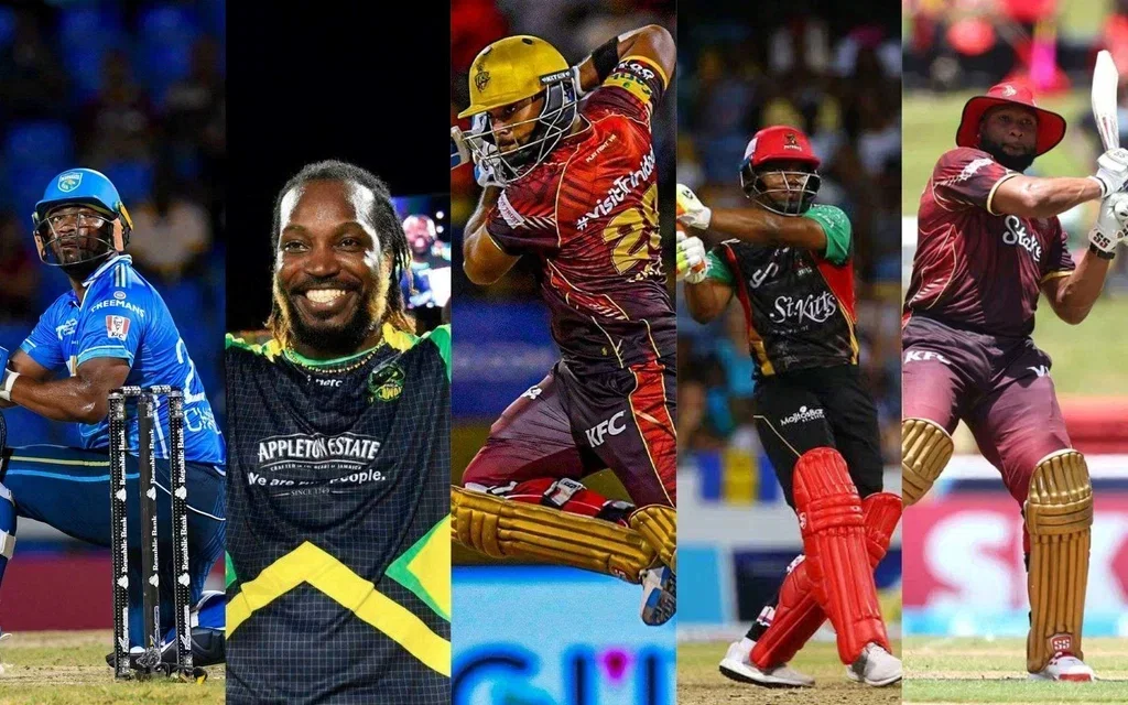 Charles, Gayle, Pooran, Lewis, Pollard (Source: @wiplayers, @CPL, @TKRiders/X.com)