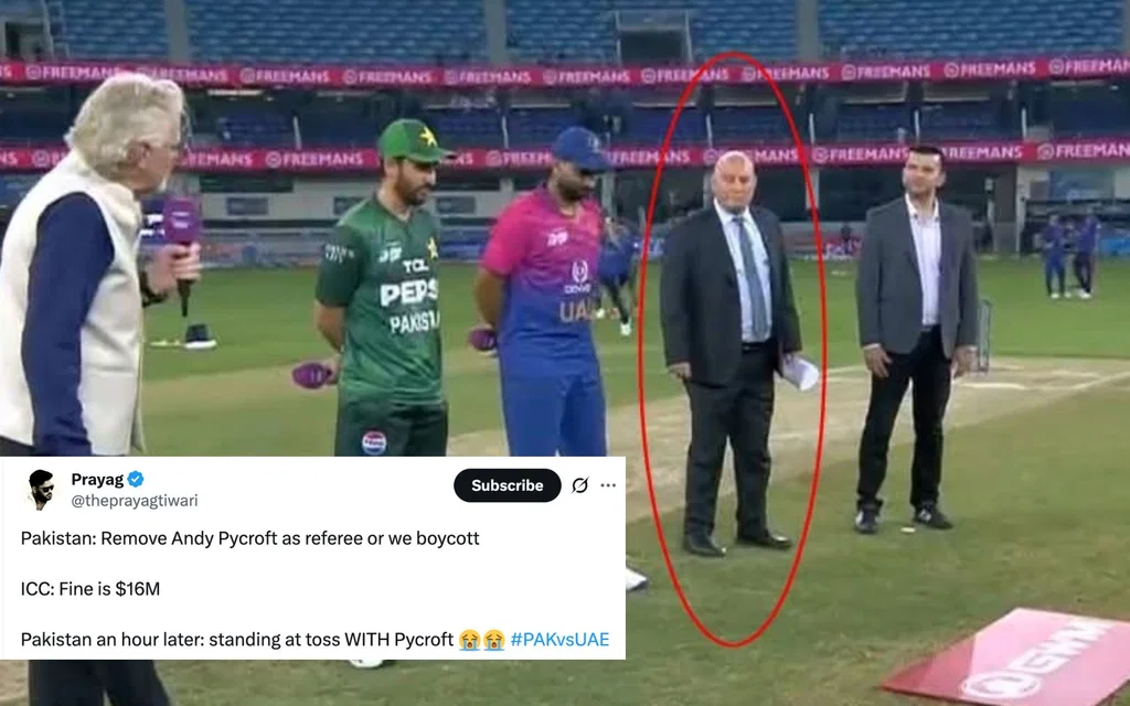 Salman Agha trolled for standing at toss with Andy Pycroft [Source: @theprayagtiwari, @immortalsoulin/X.com]