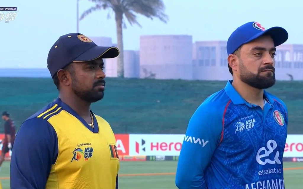Rashid Khan and Charith Asalanka at toss (Source:@Saurabh64892171/X.com)