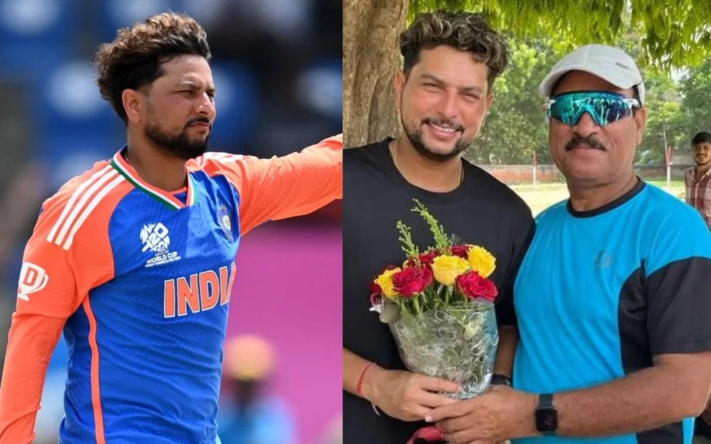 Kuldeep Yadav with childhood coach [Source: @SPORTYVISHAL/X.com]