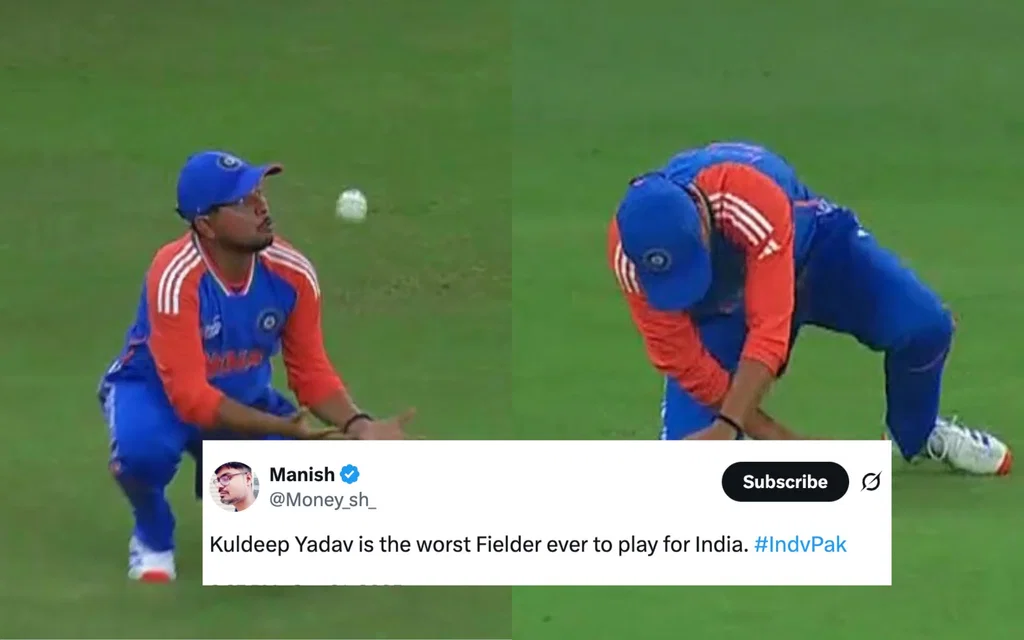 Kuldeepo Yadav faces heat for dropped catch [Source: @SonyLiv, @Money_sh_/X.com]