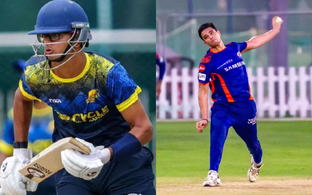 Arjun Tendulkar Dismisses Samit Dravid (Source: @mipaltan/x.com, @ImTanujSingh/x.com)