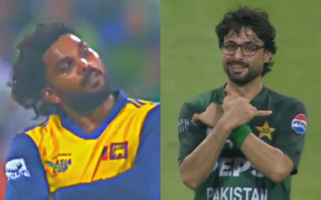 Wanindu Hasaranga mocks Abrar [Source: @cricketnext/X.com]