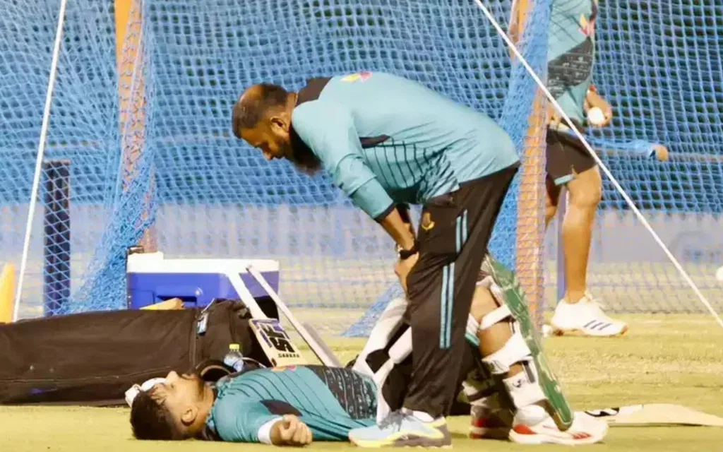 Litton Das at the nets with a strain [Source: @aman_mathur/X.com]