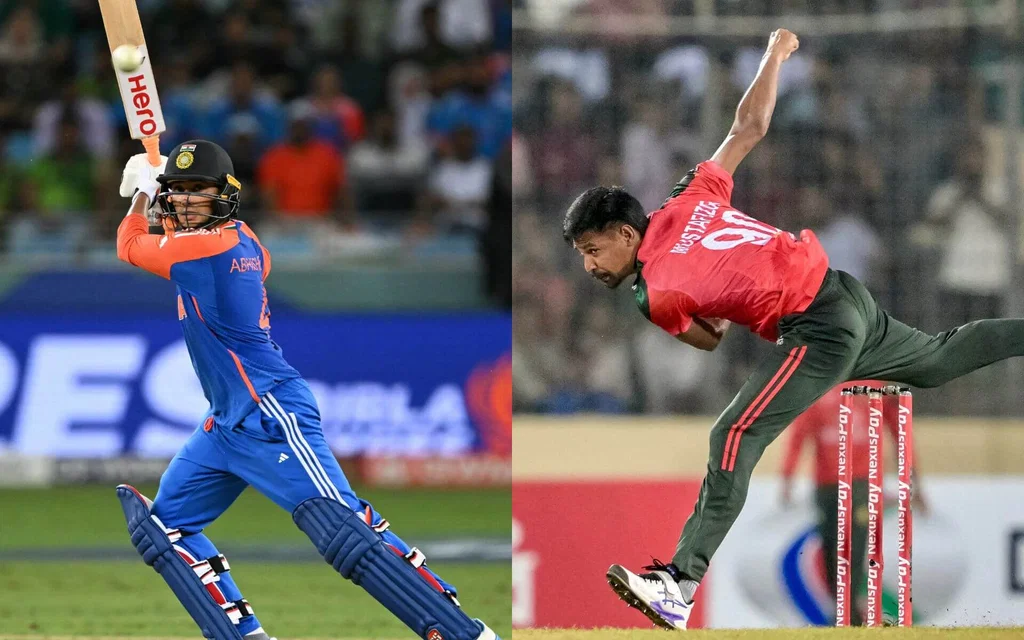 Abhishek and Mustafizur in action [Source: AFP]