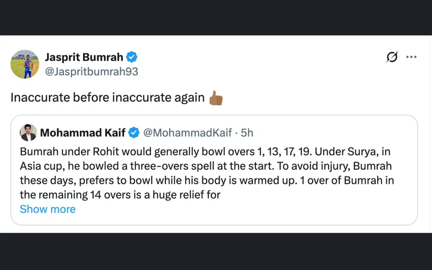 Jasprit Bumrah's tweet [Source: @Jaspritbumrah93/X.com]