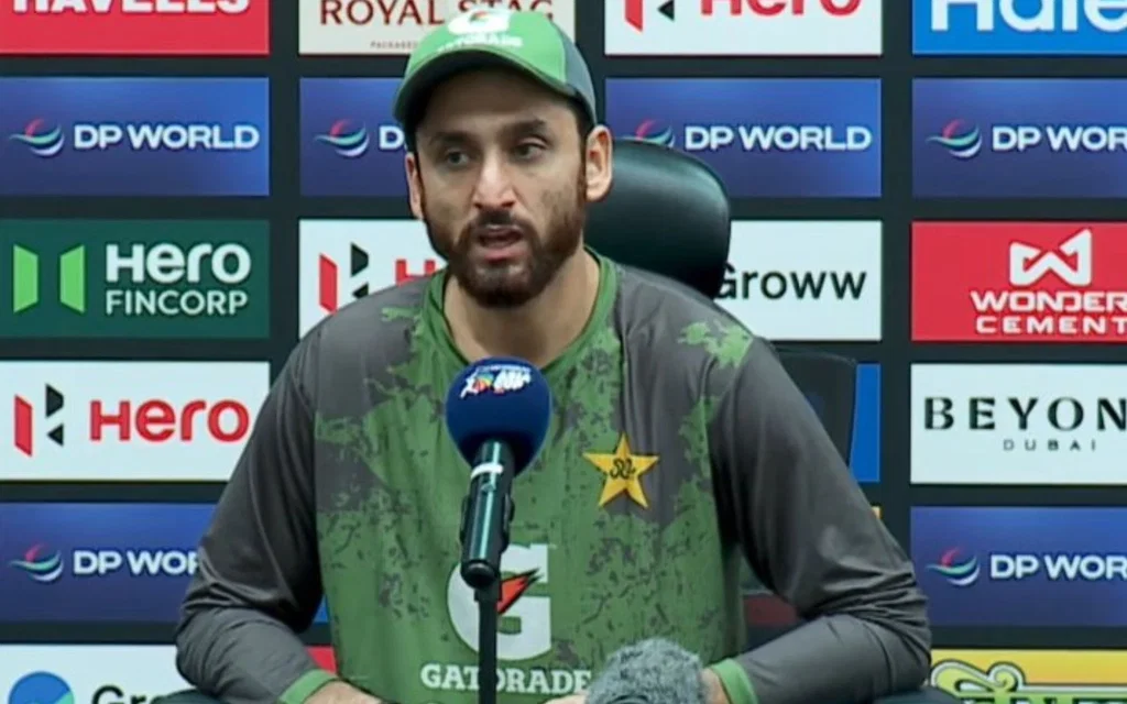 Salman Agha addressing press conference [Source: @CallMeSheri1_/X.com]
