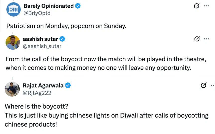 Fan tweets [Source: @BrlyOptd, @aashish_sutar, @RjtAg222/X.com]