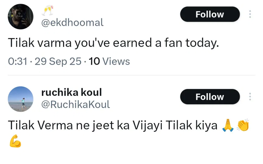 TR on Tilak Varma 6. [Source - x.com]