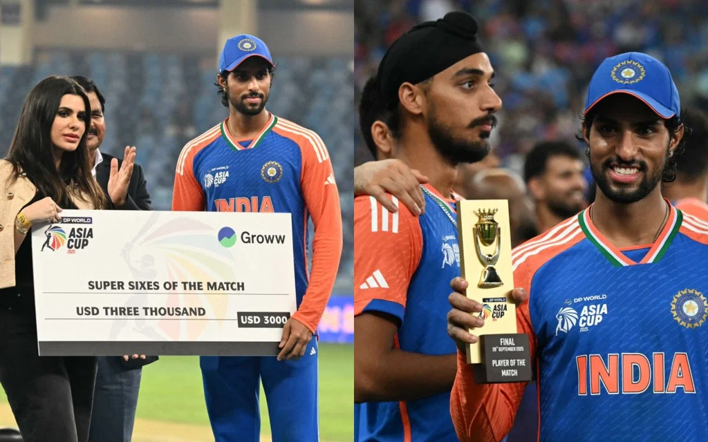Tilak Varma with Super Sixes of The Match award (Source: AFP)