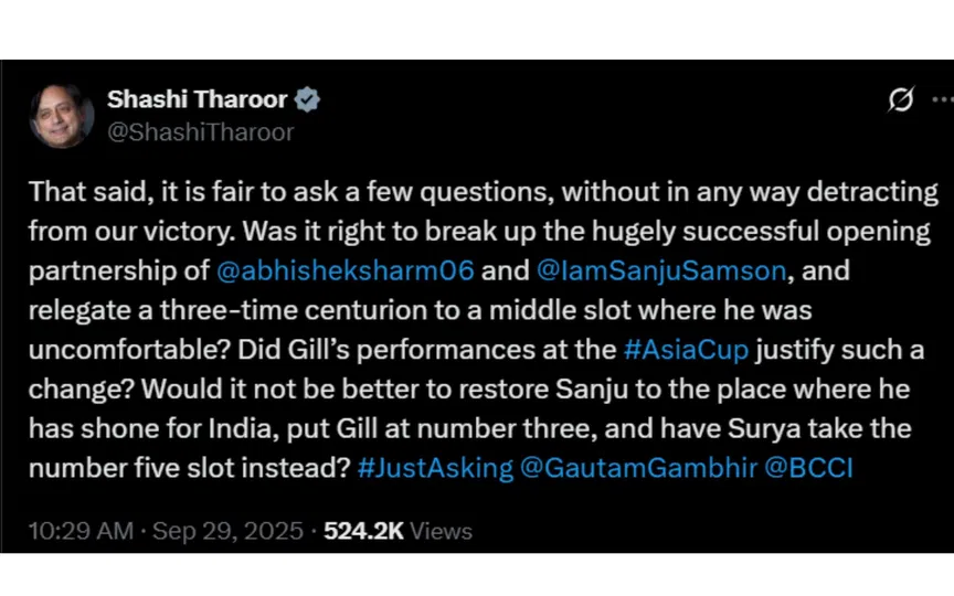 Shashi Tharoor's tweet [Source: @ShashiTharoor/X.com]