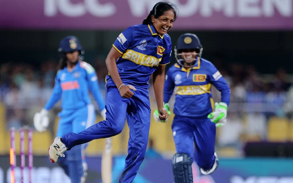Inoka Ranaweera against India (Source:@cricbuzz/X.com)