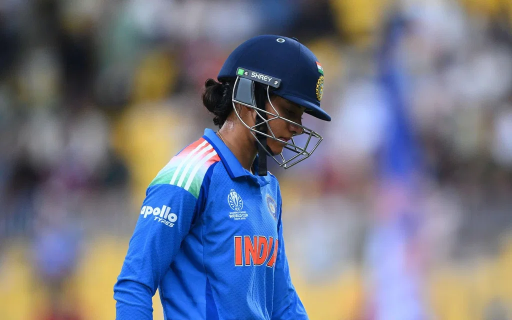 Smriti Mandhana in World Cup opener (Source:@WCI_Official/X.com)