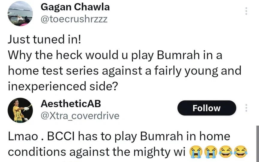 TR 4 on Bumrah. [Source - x.com]