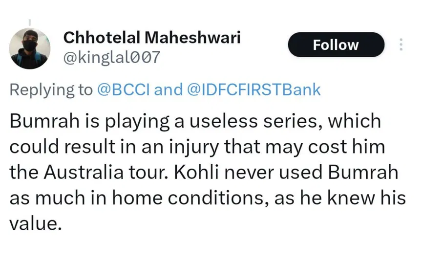 TR 7 on Bumrah. [Source - x.com]