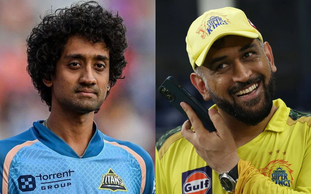 Sai Kishore and MS Dhoni [Source: @tala_siddiqui/X.com]