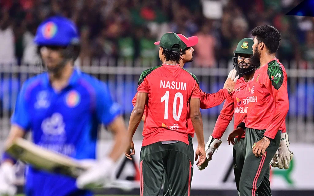 Bangladesh players celebrating a wicket [Source: @BCBtigers/x]