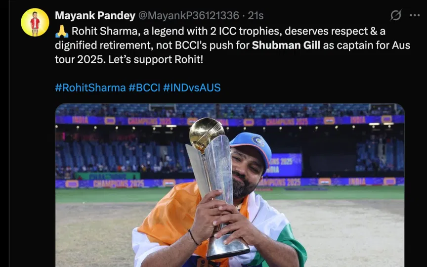 Rohit Sharma to not lead India (Source:@Mayank Pandey,x.com)