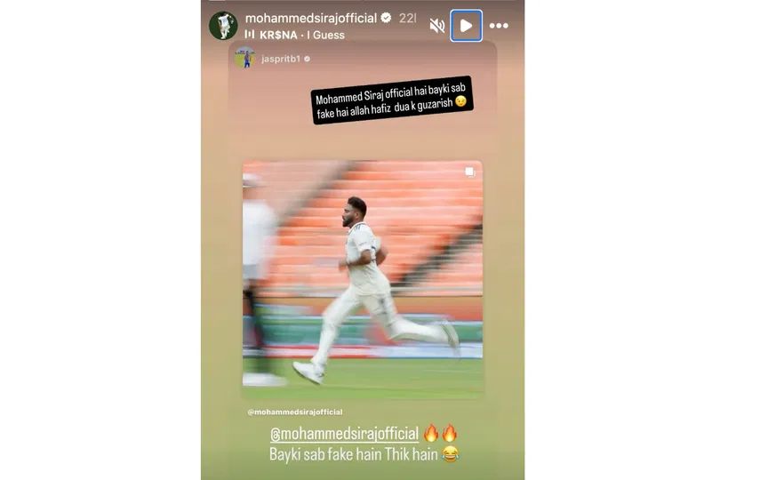 Mohammad Siraj's IG story [Source: @mohammedsirajofficial/Instagram]