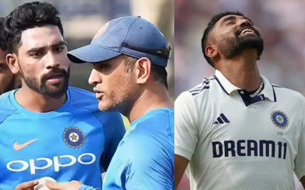 Mohammed Siraj with MS Dhoni [Source: @chixxsays/X.com]