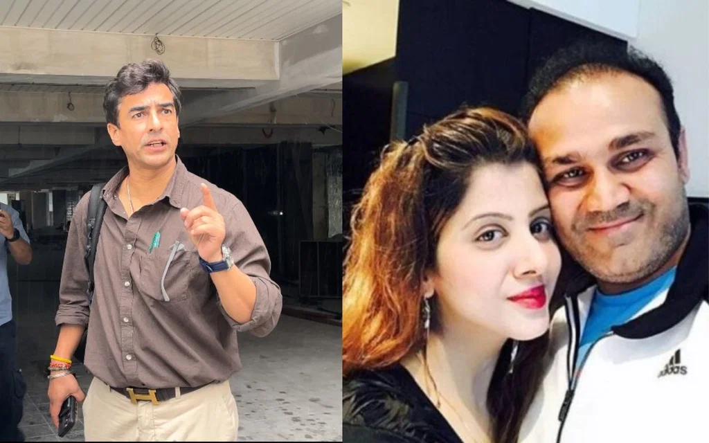 Virender Sehwag and his wife Aarti Ahlawat [Source: @Tiger71450423 and @_SatyaPrakash08/X.com]