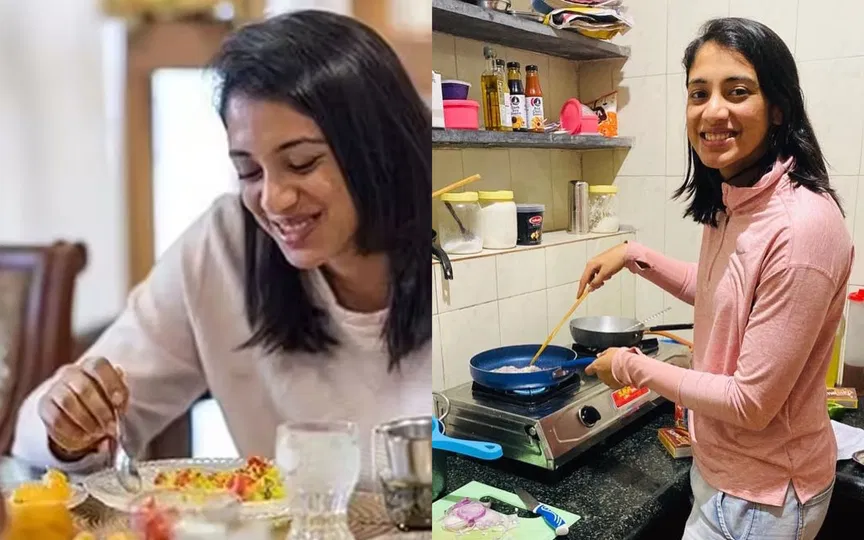 Smriti Mandhana eating and cooking food [Source: @myftnessblog/X.com]