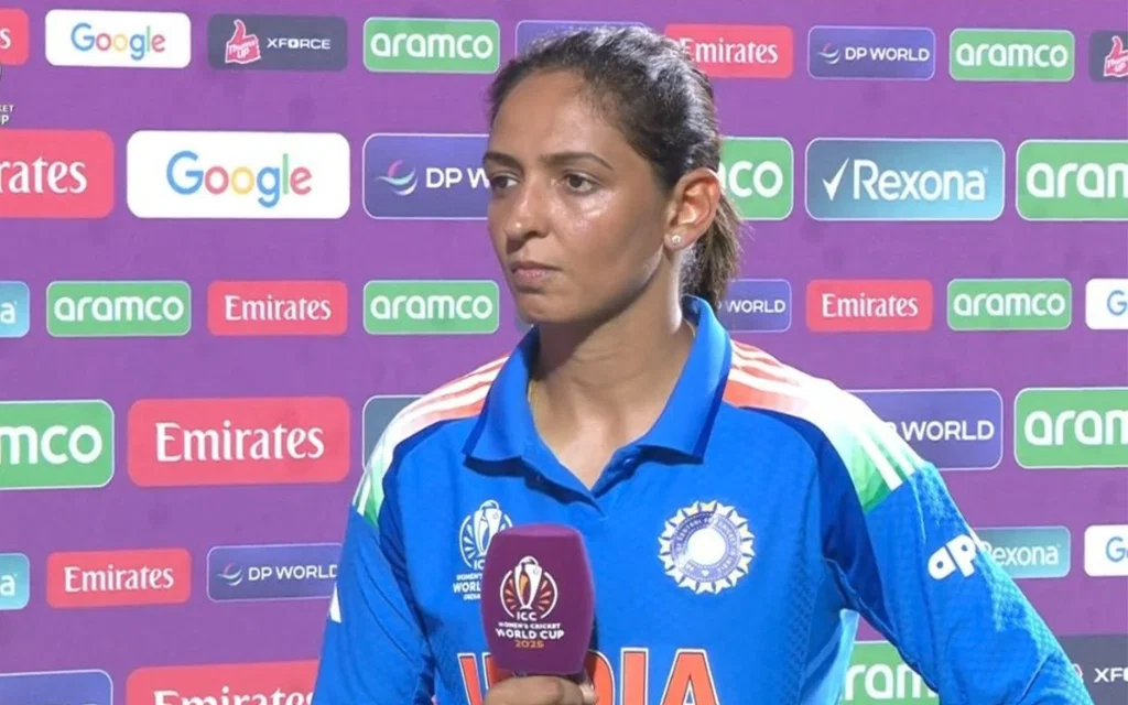 Harmanpreet Kaur in post-match presentation in India vs Australia in World Cup 2025 [Source: X/@Shruti_v31]