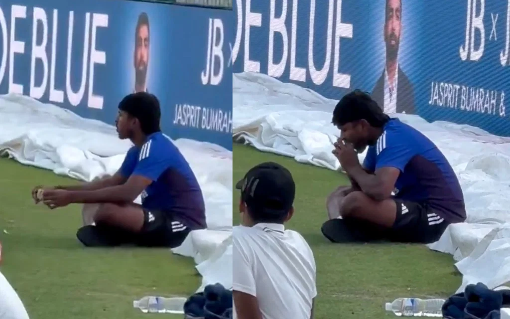 Sai Sudharsan eating at Arun Jaitley Stadium - (Source : AFP)