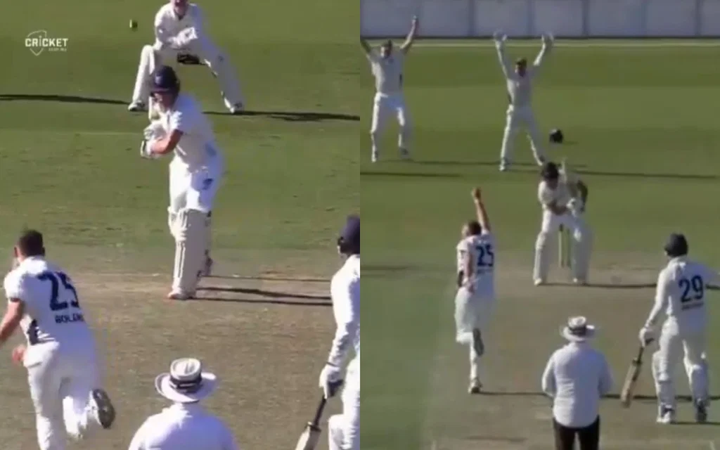 Sam Konstas dismissed by Scott Boland [Source: @cricketcomau/X.com]