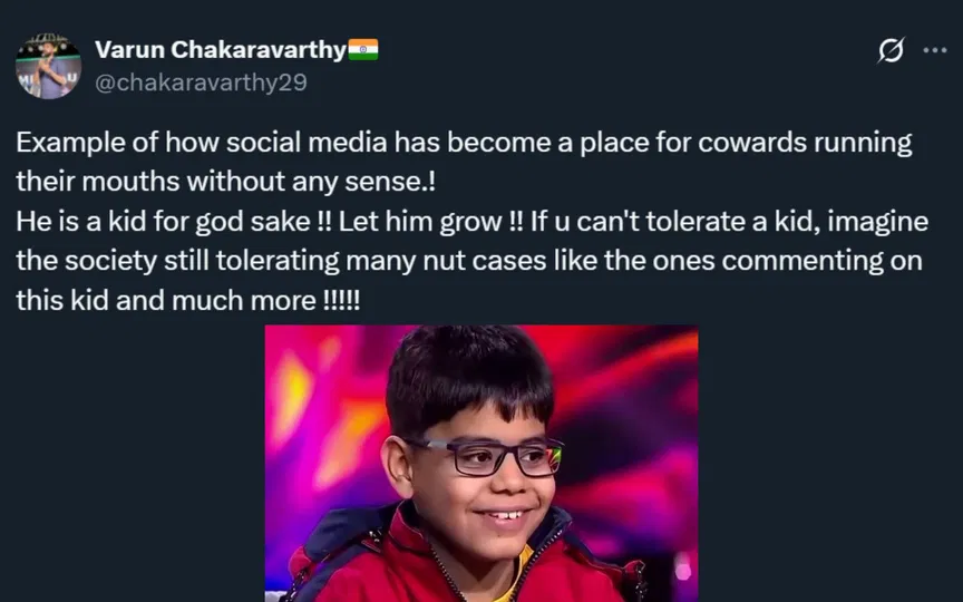 Screengrab from Varun Chakaravarthy's tweet [Source: Screengrab]