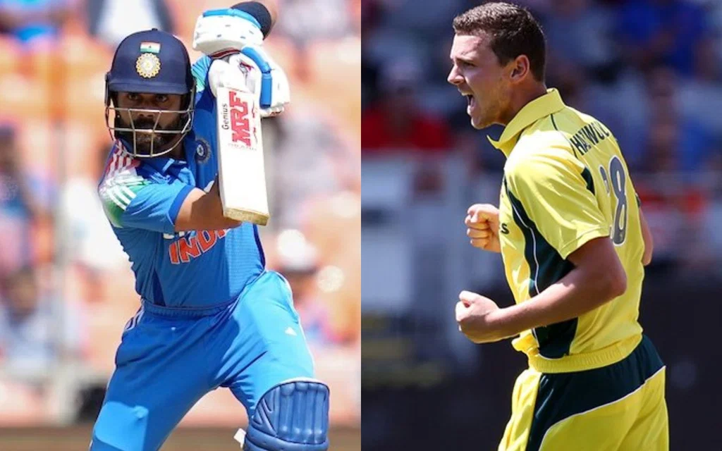 Virat Kohli vs Josh Hazlewood player battle [Source: @mufaddal_vohra, @cricketcomau/X.com]