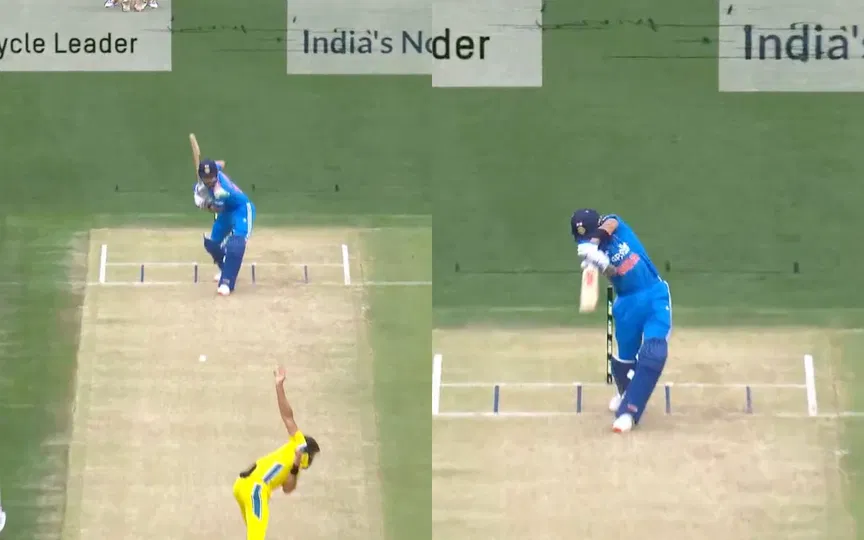 Virat Kohli got out playing a poor shot without moving his feet [Source: Screengrab]