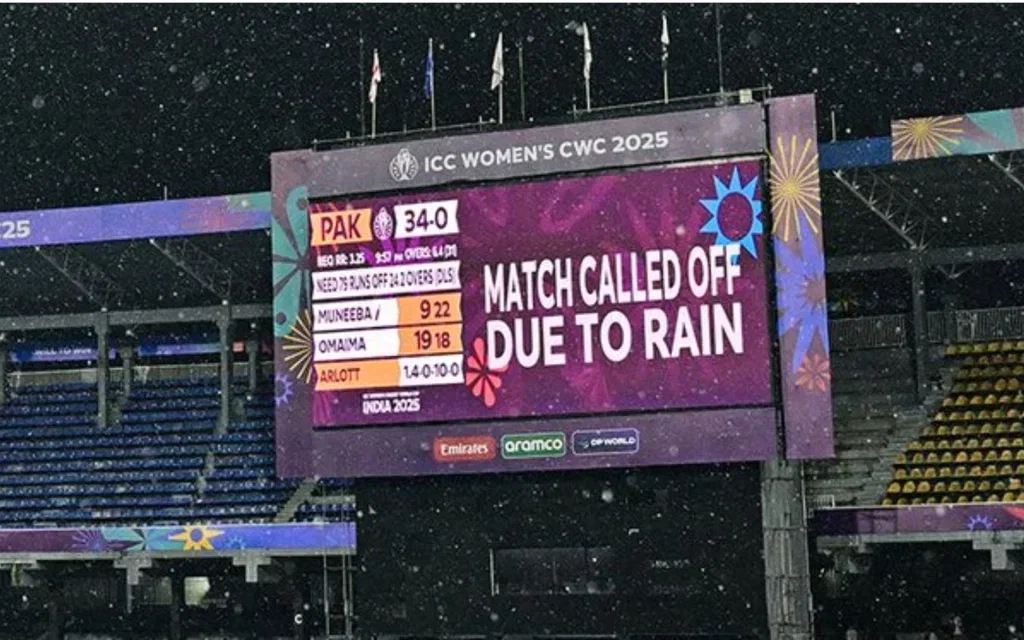 Women World Cup sees rain mayhem [Source: @ragav_x/X.com]